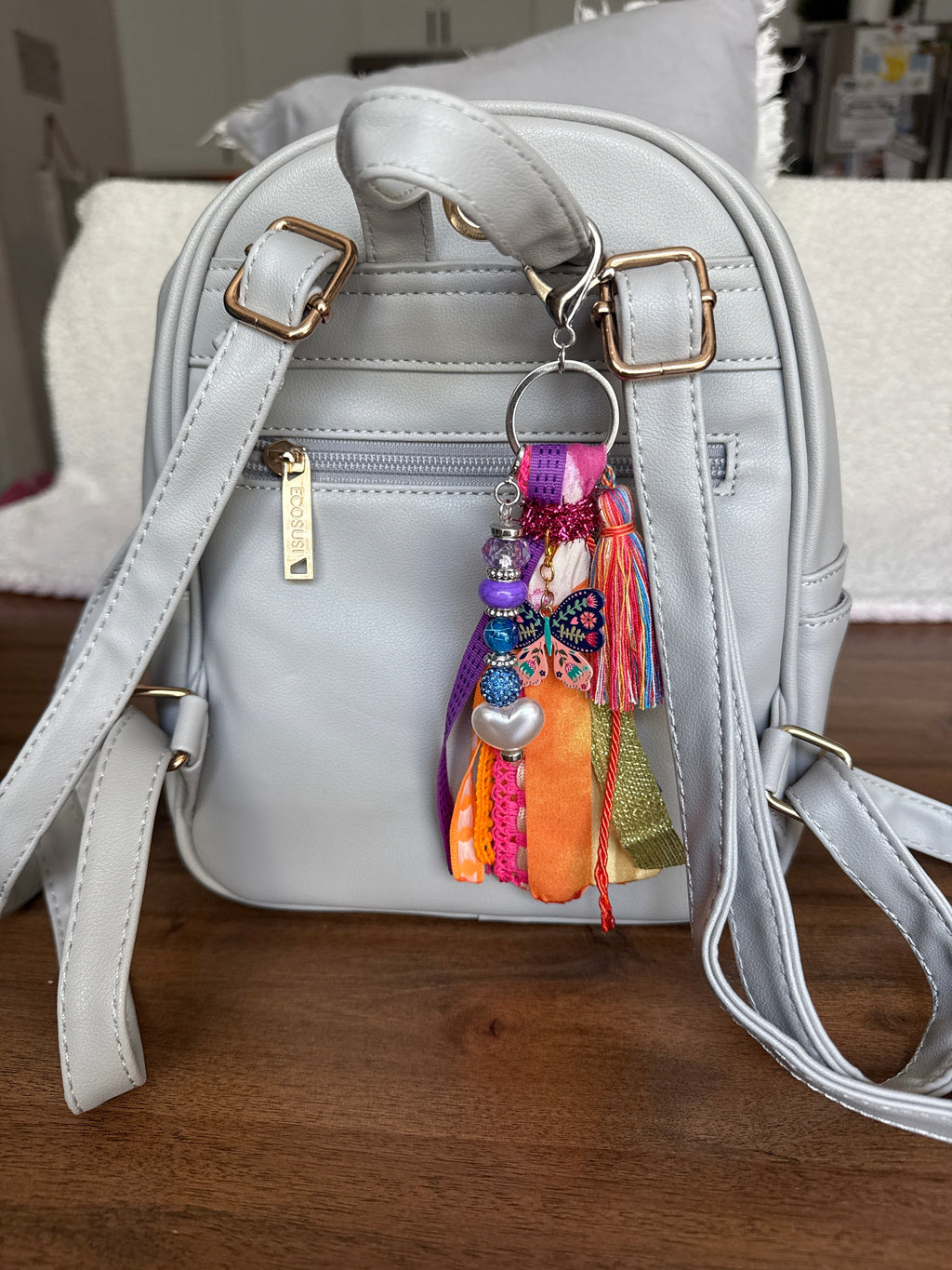 Gray Mini Backpack — Styled with Handmade Charm | MiMi's Treasures