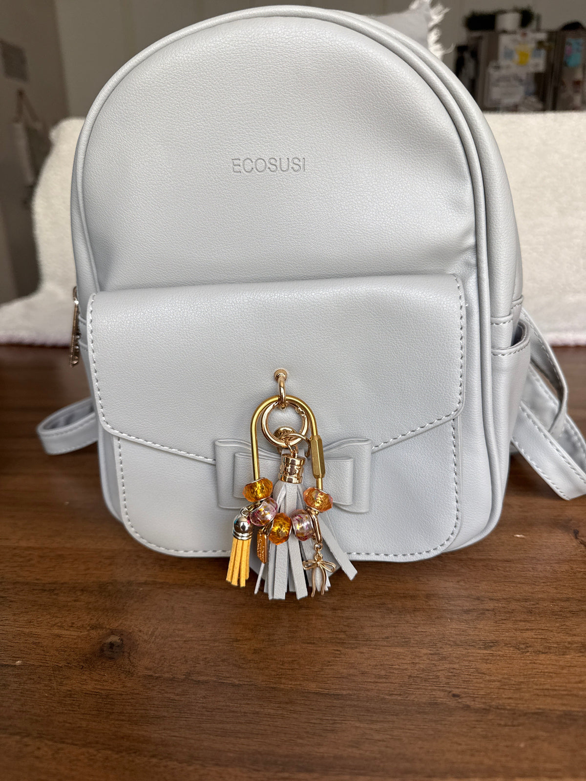 Gray Mini Backpack — Styled with Handmade Charm | MiMi's Treasures