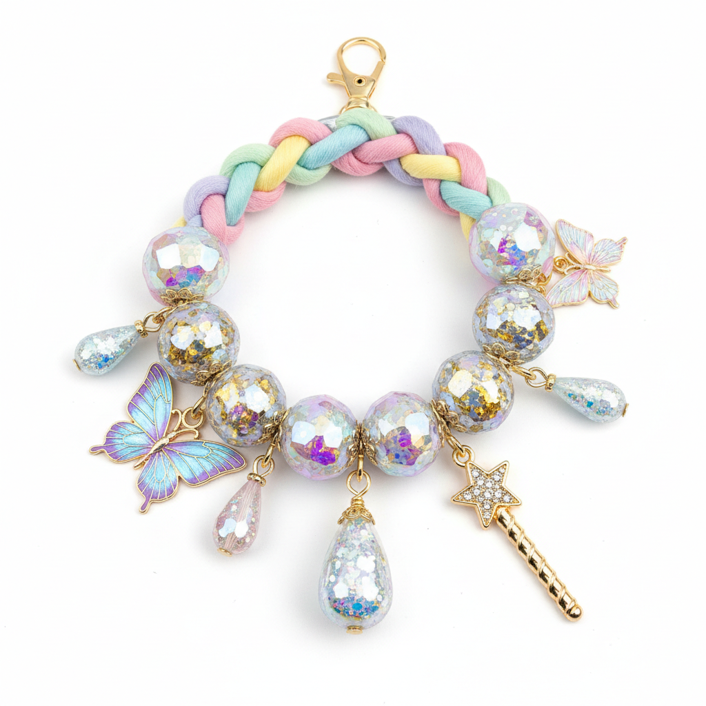 Pixie's Dust bag charm with gold and holographic fairy beads