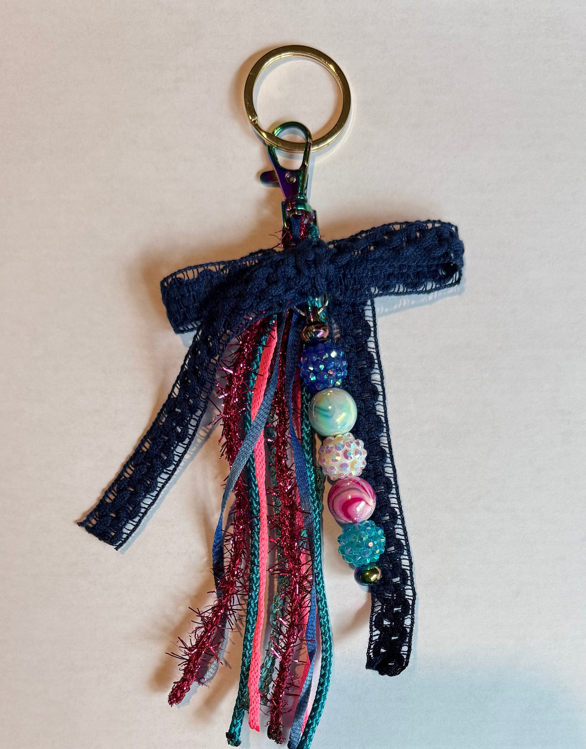Navy Lace Bow Bag Charm