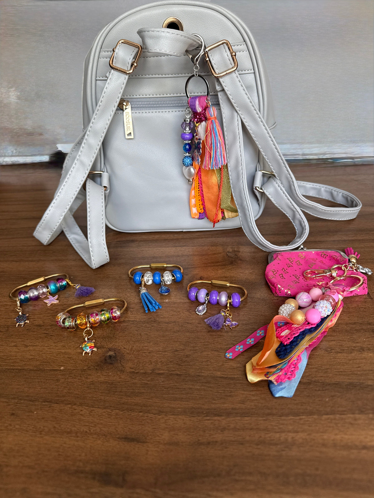 Gray Mini Backpack — Styled with Handmade Charm | MiMi's Treasures
