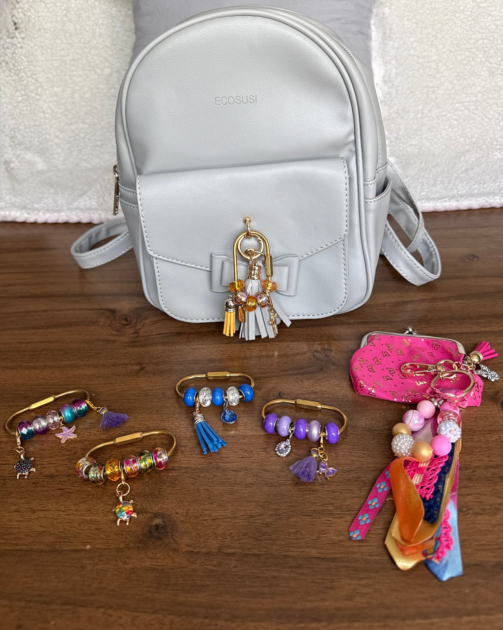 Gray Mini Backpack — Styled with Handmade Charm | MiMi's Treasures
