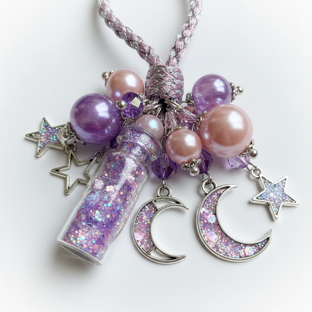 Pixie's Dust bag charm with pink and purple sparkly beads