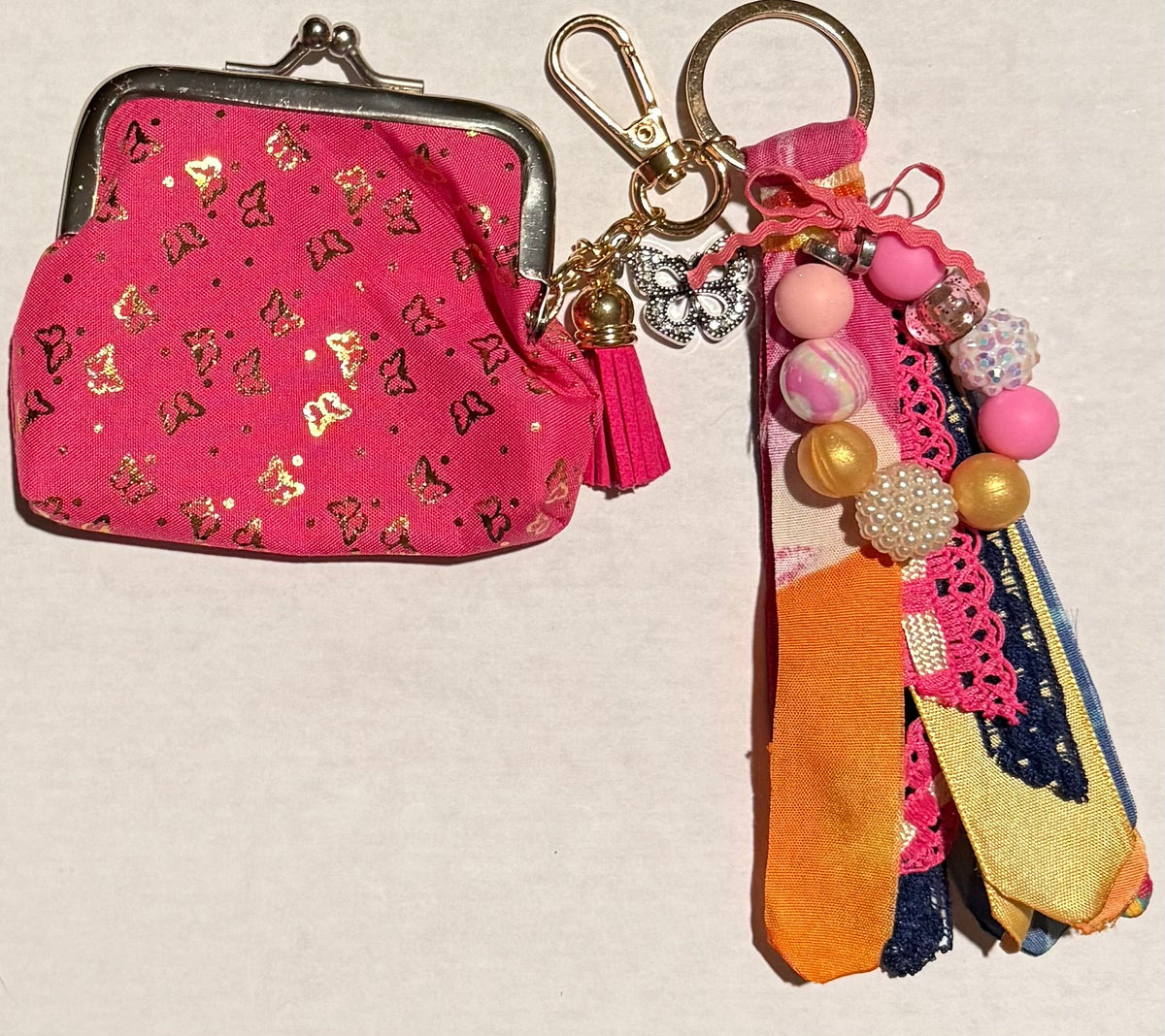 Butterfly Kisses — Gold Wing Coin Purse & Boho Bag Charm Set